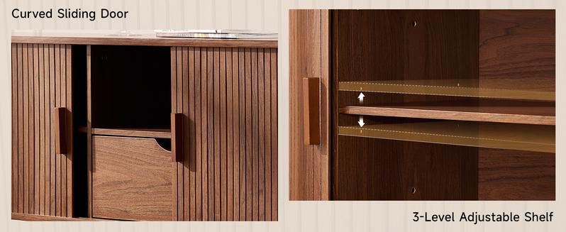 【Sliding Doors Design】ONBRILL 55"/63" Gorgeous Fluted TV Stand for TVs up to 60/70 Inch, Modern Entertainment Center with Power Outlet & Adjustable Shelves Storage for Living Room, Media Console,Bedroom Furniture,Christmas Gift【HolidayHaul】