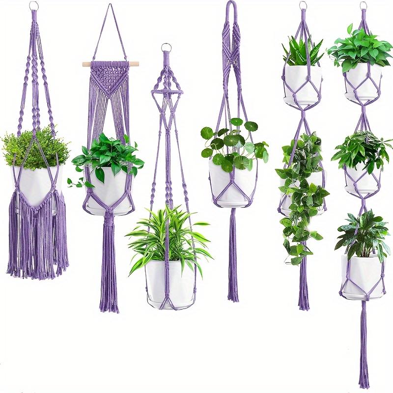 6-Pack Handmade Woven Plant Pot Hangers, Indoor And Outdoor Flower Pot Hanging Baskets, Handmade Woven Plant Hanging Stands, Suitable For Bohemian Home, Patio, And Garden Decoration (Plants And Flower Pots Not Included)