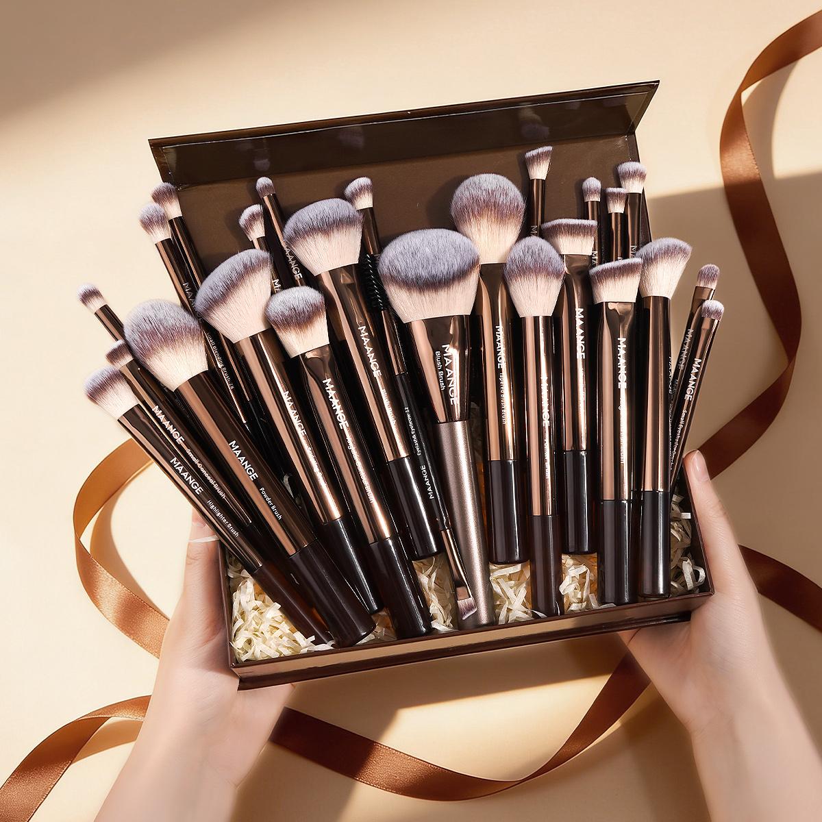 Maange 25-Piece Professional Makeup Brush Set Gift Box, Foundation Brush, Blush Brush, Powder Brush, Eyeshadow Brush, Mascara Brush, Contouring Brush, Highlighter Brush
