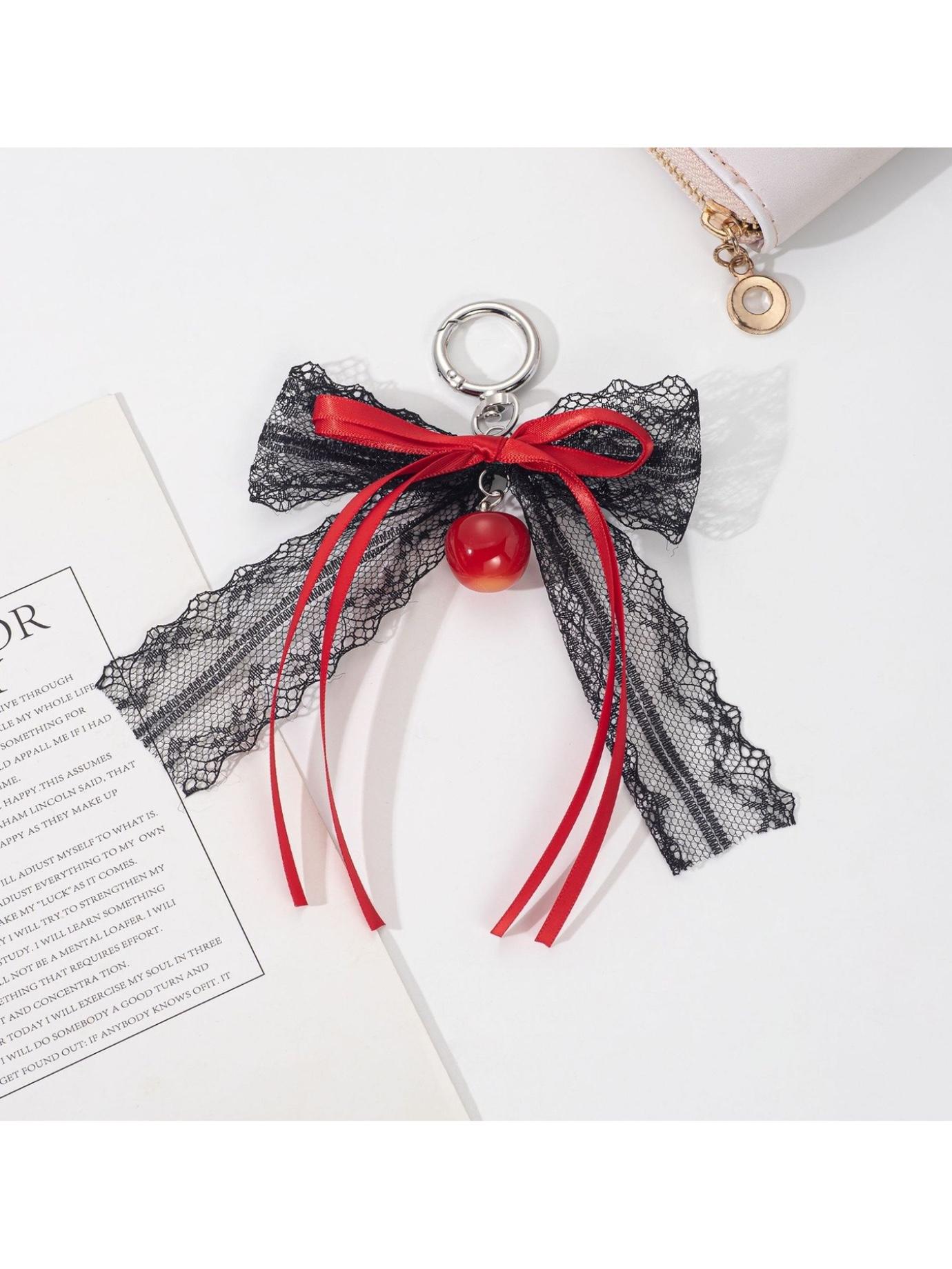 Fashionable Sweet Cool Style Lace Bow Cherry Pendant Keychain Bag Charm, Boho All Seasons Hanging Ornament
