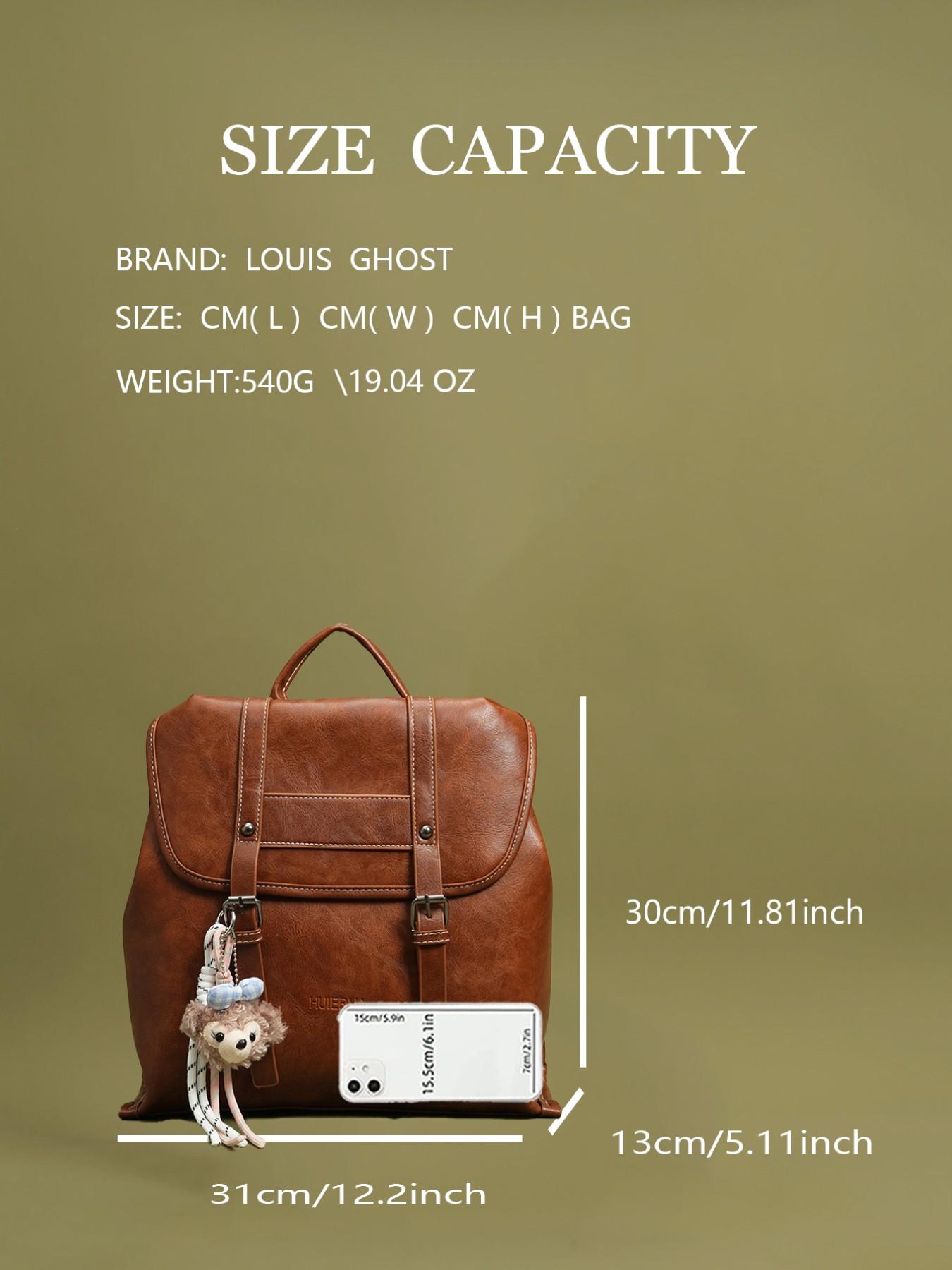 Retro leather backpack - Ladies' retro school style backpack! Classic flip cover backpack, with plush bear pendant and buckle details; Classic faux leather daily bag, suitable for school, commuting and traveling; Douyin bestseller fashion accessory; Light