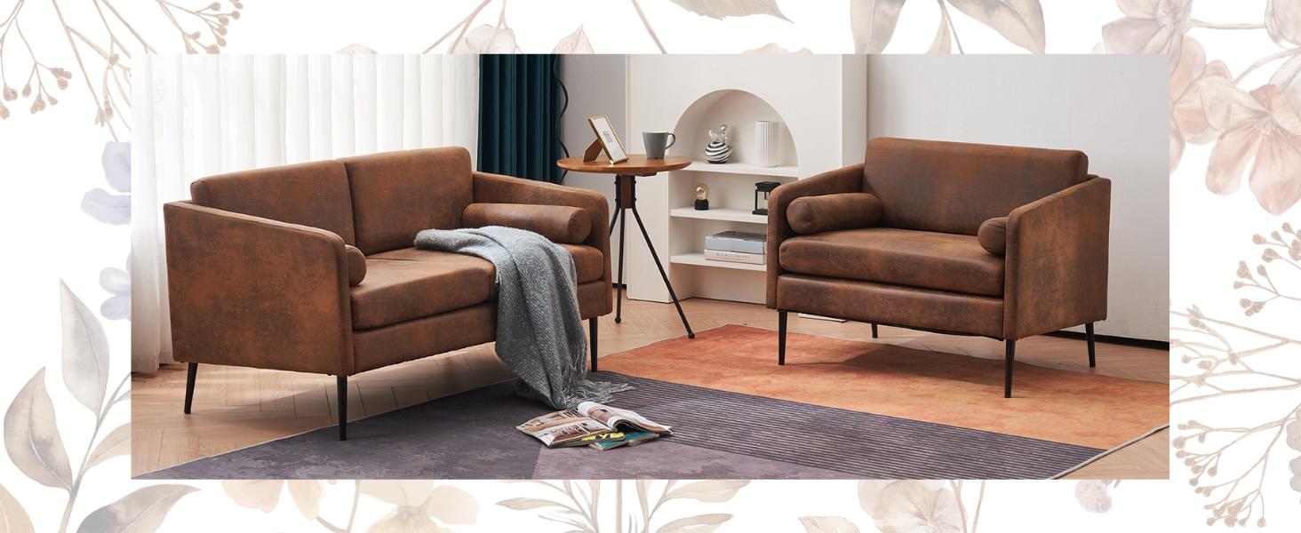 Karl home Mid-Century Club Chair 38.2" Living Room Sofa Oversized Bronzing Cloth Upholstered Accent Chair with Metal Legs for Living Room, Bedroom, Balcony, Apartment, Office, Brown