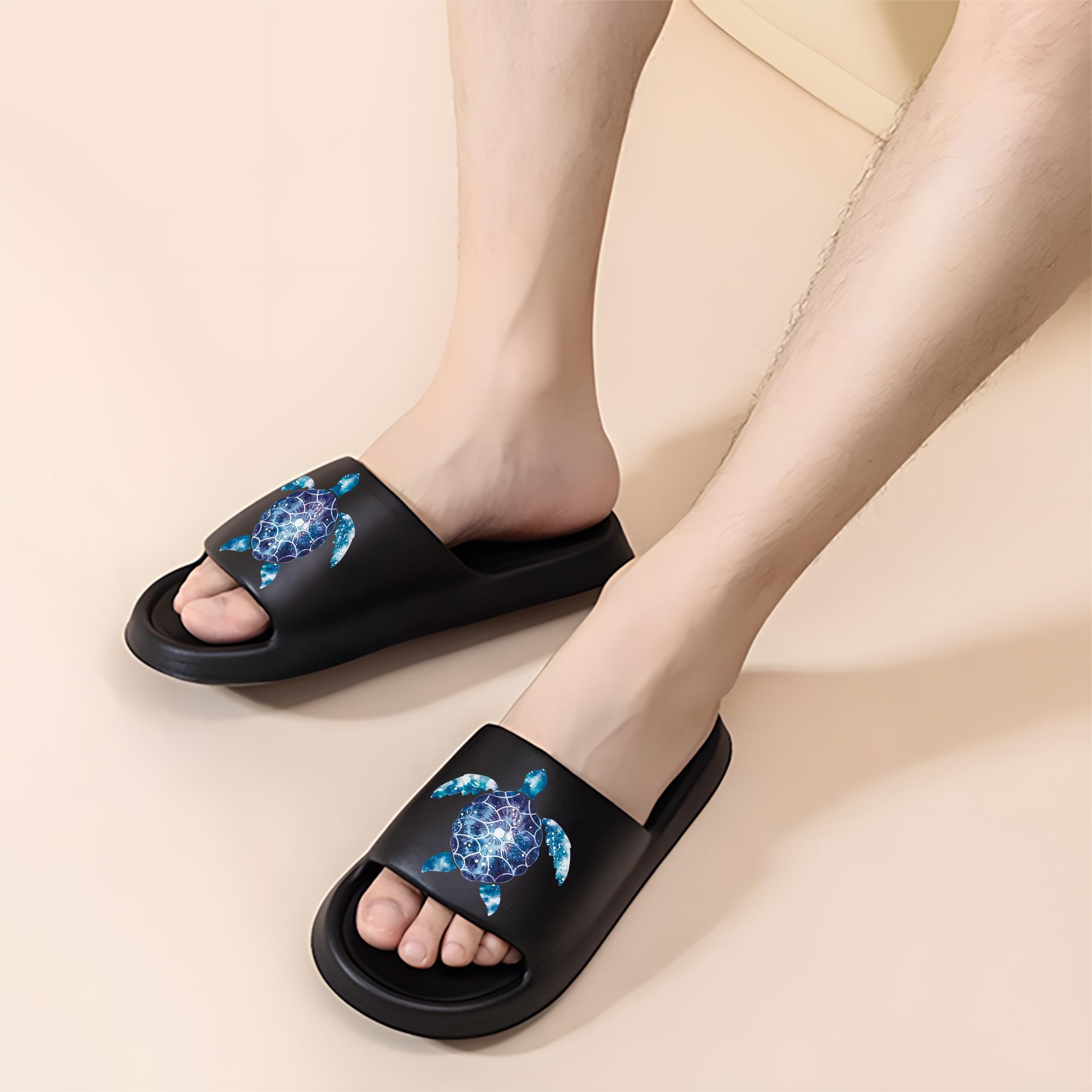 Galaxy Sea Turtle Print Slippers for Women Men Non-Slip Indoor Outdoor Comfortable Home Sandals with Soft Sole Lightweight Beach Shoes for Summer Vacation Travel