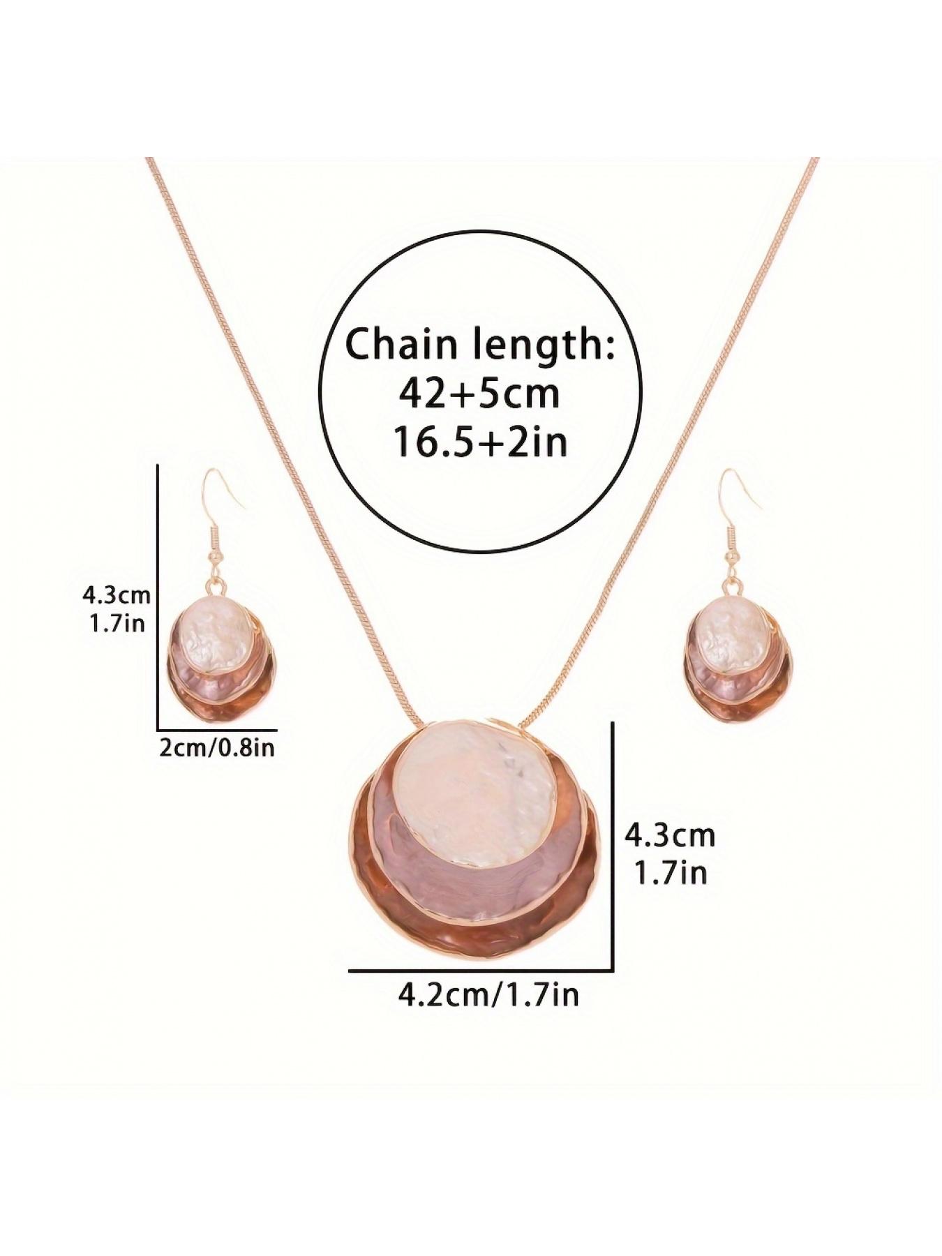 Boho 3-Layer Round Zinc Alloy Enamel Jewelry Set, Necklace & Earrings for Women