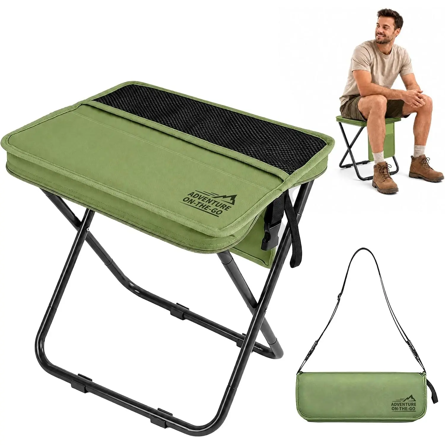 16"  Portable Camping Stool Foldable Backpack Stool for Adults