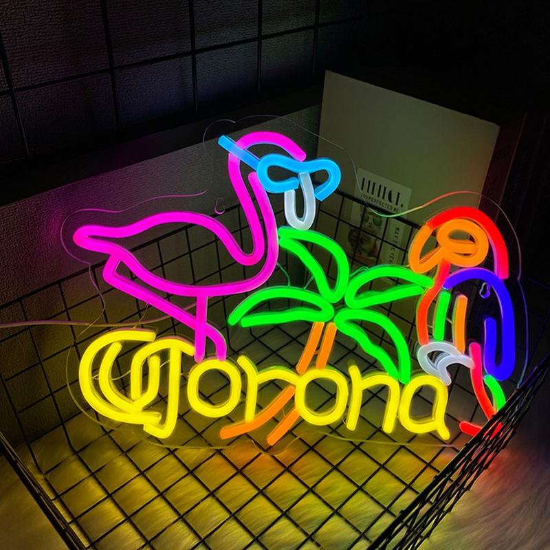 Flamingo and Parrot Coronet Neon Sign for Wall Decor Beer Bar LED Man Cave Neon Light USB Powered Neon Art Signs Decor Gifts