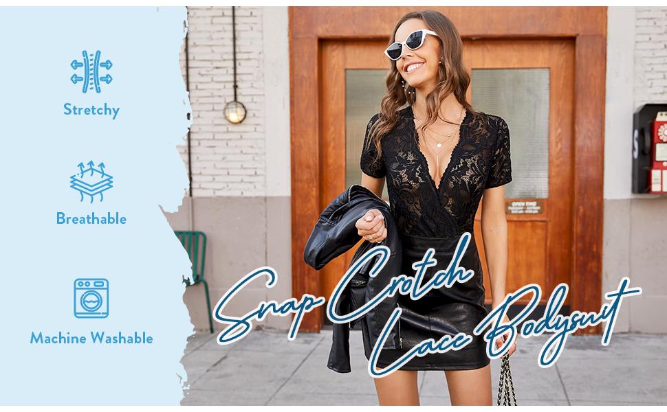 Avidlove Women Lace Bodysuit Lingerie Tops Deep V Bodysuit Tops One Piece Body Suit Short Sleeve S-XXXL