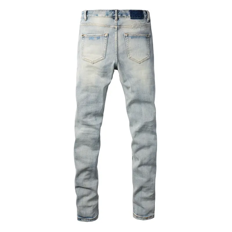 Men's Vintage School-Style Washed Distressed Ripped Slim Fit Casual Comfy Denim Trousers - Stretch, High-Quality, Below Knee Leisure Jeans with Pocket, All Season