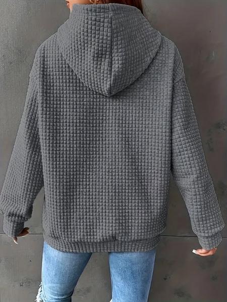 Women's Letter Patched Textured Drop Shoulder Hoodie, Fashion Casual Long Sleeve Drawstring Pocket Hooded Sweatshirt for Daily Holiday Outdoor Wear, Women Clothing for Fall & Winter