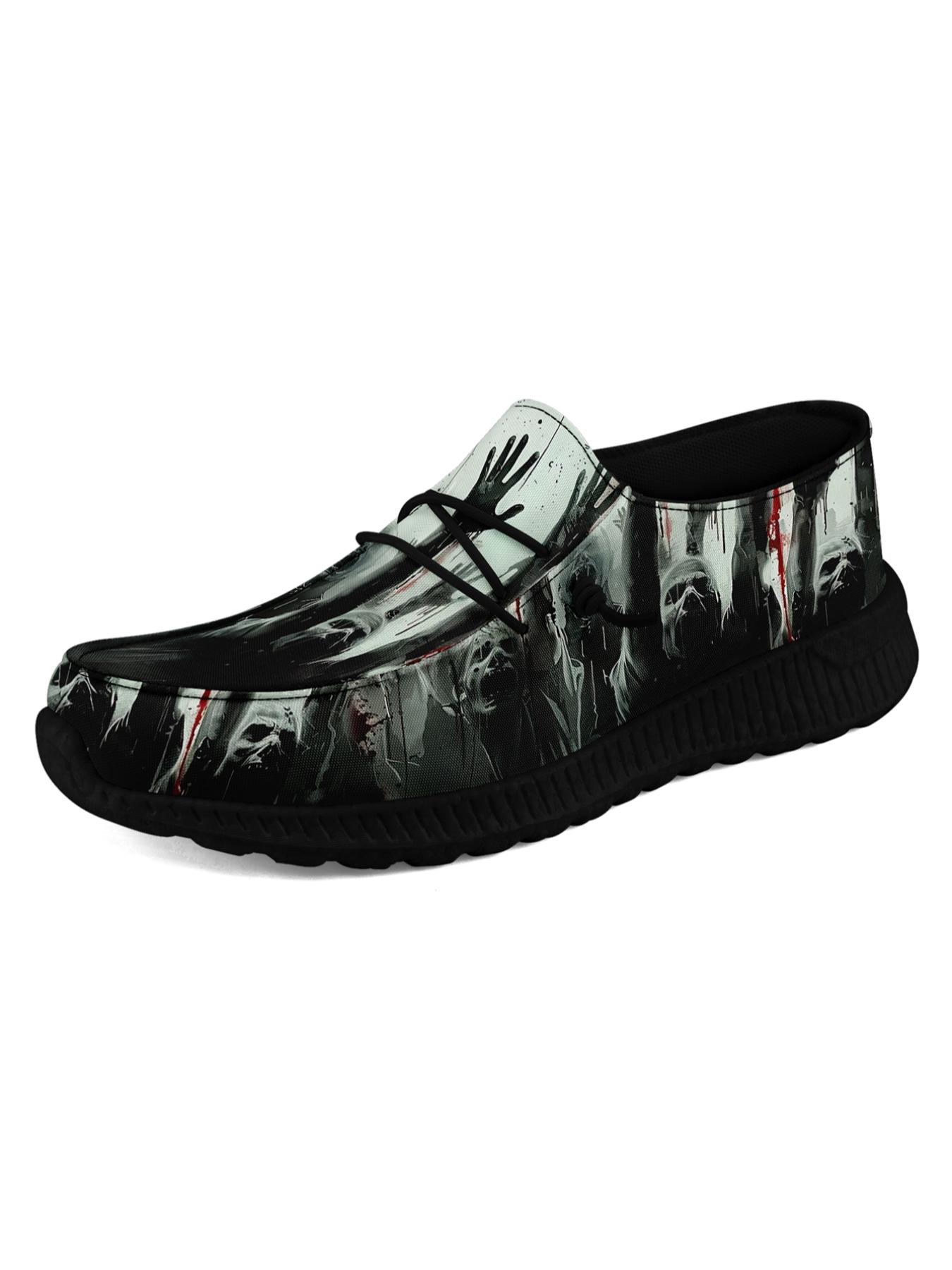 Women's Halloween Themed Ghost & Pumpkin Print Lace Up Low Top Sneakers, Casual Comfortable Breathable Sports Shoes, Fashionable All-match Sneakers for Daily Wear