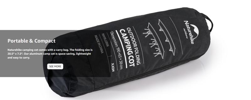 Naturehike ArmyWild Folding Camping Cot,Ultralight Backpacking Bed with Adjustable Height,Portable&Durable Aluminum Frame for Camping,Hiking&Home Outdoorfun camping accessories dealsforyoudays