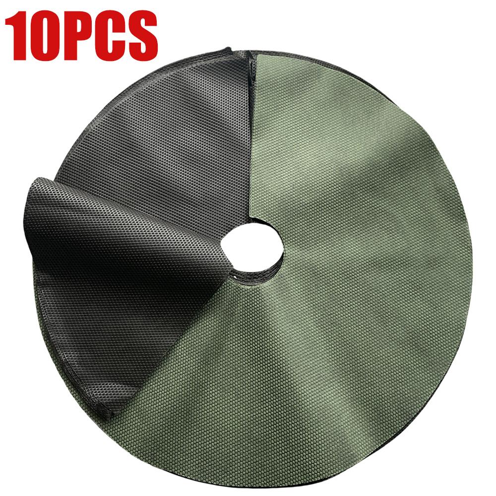10pcs Durable and breathable polyester grass proof cloth, suitable for indoor and outdoor grass proof mats in gardens, lawns, flower beds, and walkways. Made of black mesh material, specifically designed for root protection and garden maintenance