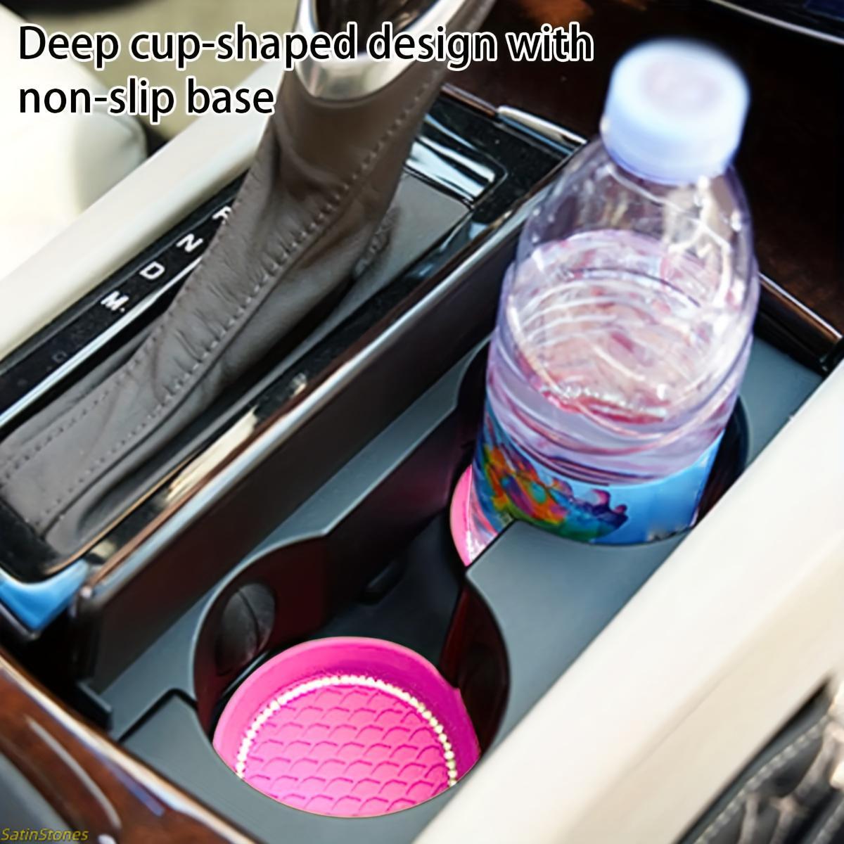 2 Pack Bling Rhinestone Car Cup Coasters, Non Slip Rubber Round Cup Mats, Stylish Auto Interior Decor Accessories for Universal Car Cup Holder Use