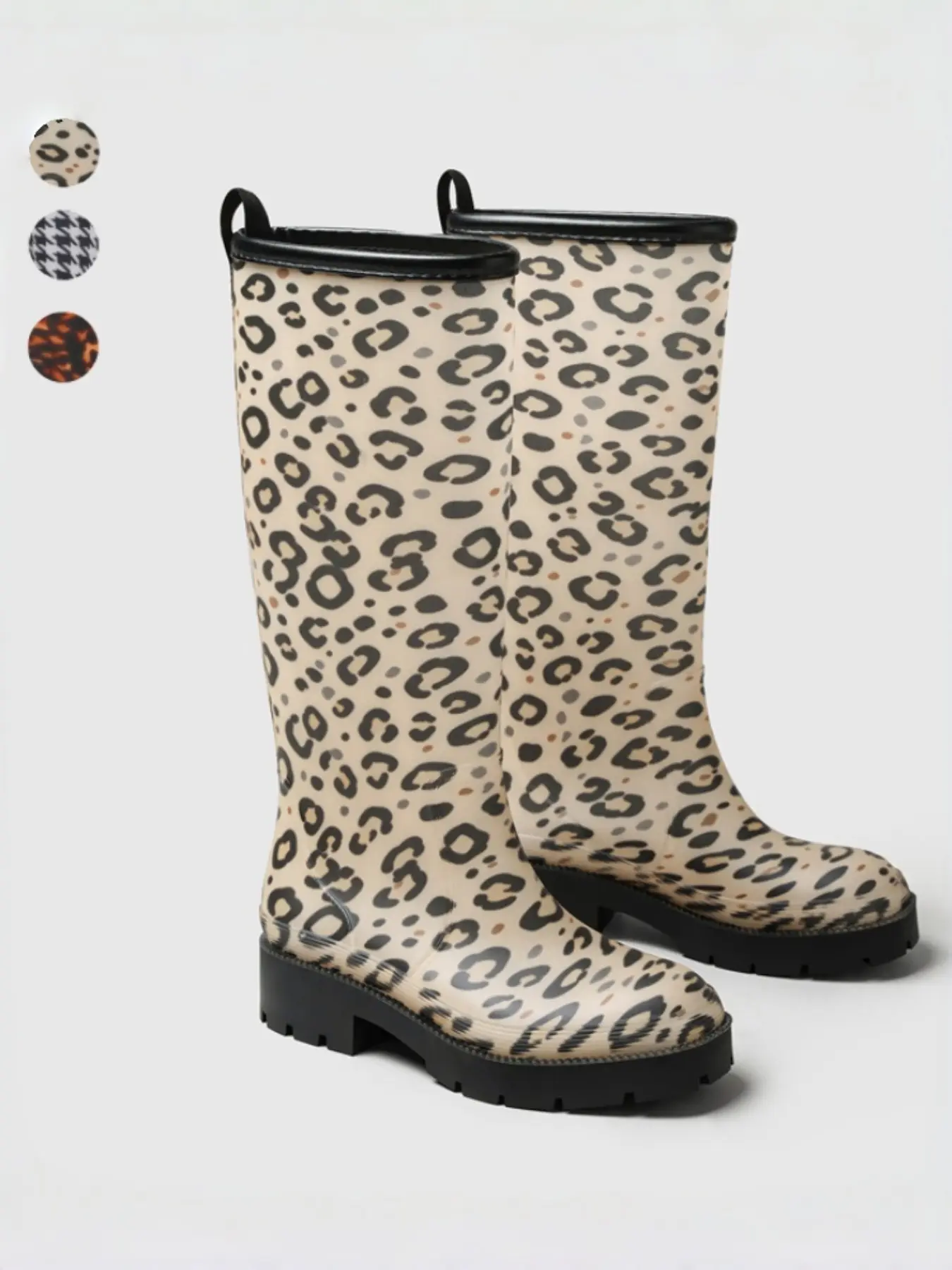 Women's High Top Printed Fashionable Rain Boots, Checkered Leopard Tortoiseshell Waterproof Long Tube Rain Shoes, Anti-Slip Durable Fashion Water Shoes