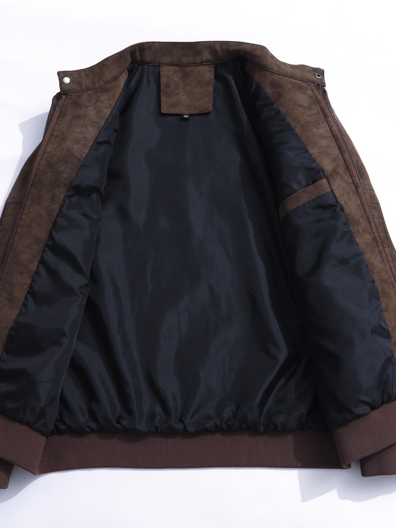 Men's PU Leather Jacket, Stand Collar Slim Fit Outdoor Windproof Coat, Artificial Leather Outerwear, Casual Fashion Jacket, Casual Athletic Jacket