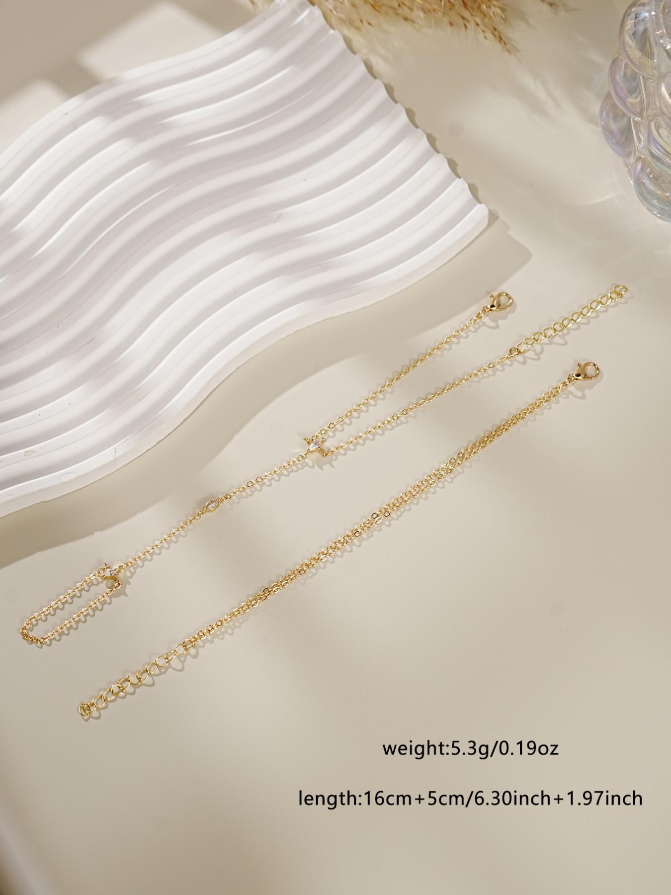 Women's Layered Zirconia Cubic Oxidized Finger Ring Bracelet Set, Perfect for Parties & Festivals, Sparkling Jewelry Accessories