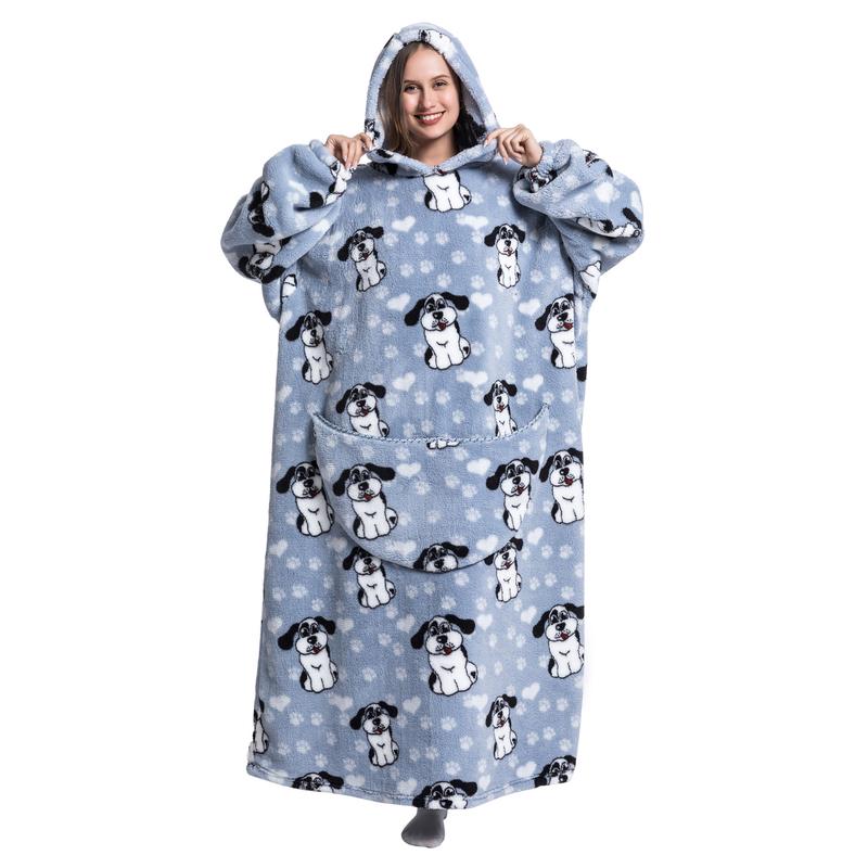 Msrlassn Cute Cartoon Pattern Valentine's Day Hooded Blanket as Birthday Gifts for Mom Women Girlfriend Men, Oversized Wearable Hooded Sweatshirt Pullover, Large Warm and Cozy Loungewear Womenswear Large Pocket Pajamas