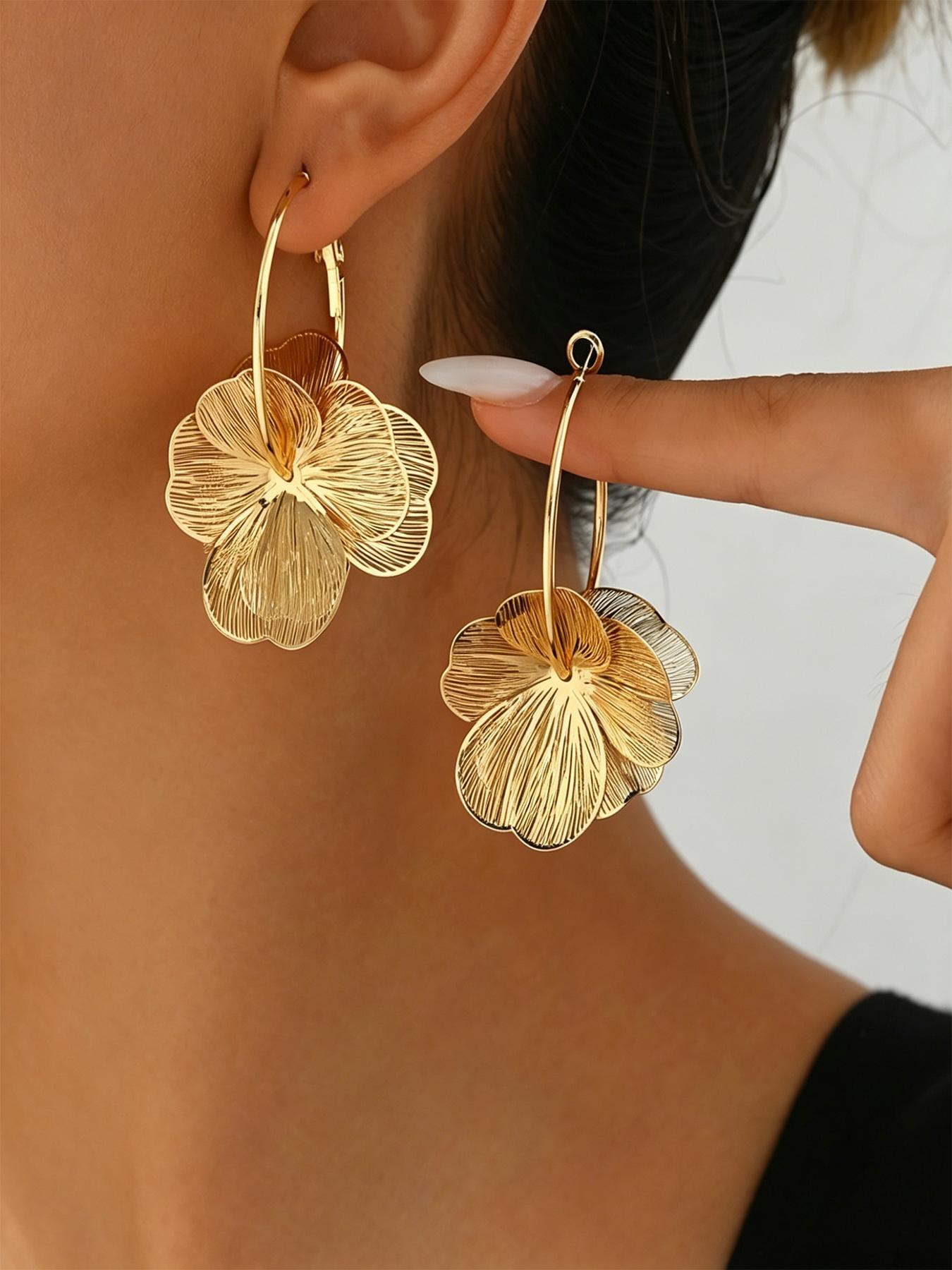 New Cross-Border Luxury Flower Earrings, Fashion Unique Bold Ear Cuffs, Sweet Elegant Jewelry Accessories