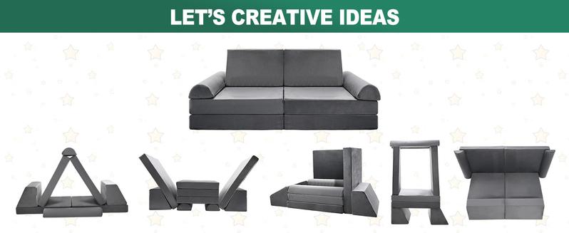 Lilypelle Kids Couch Play Set, 8/10/11PCS Modular Kids Sofa Couch Fold Out Couch Playhouse Play Set for Toddlers, Creative Couch Kids Foam Play Couch Indoor