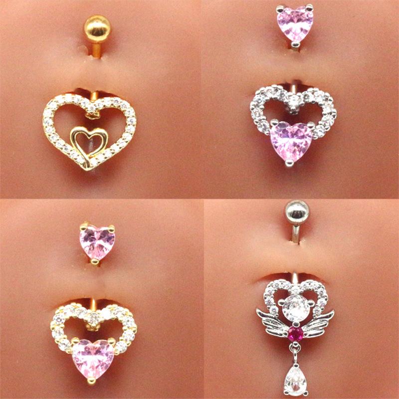 Heart-shaped navel ring, navel stud, navel ornament, water drop pendant, navel ring body piercing jewelry