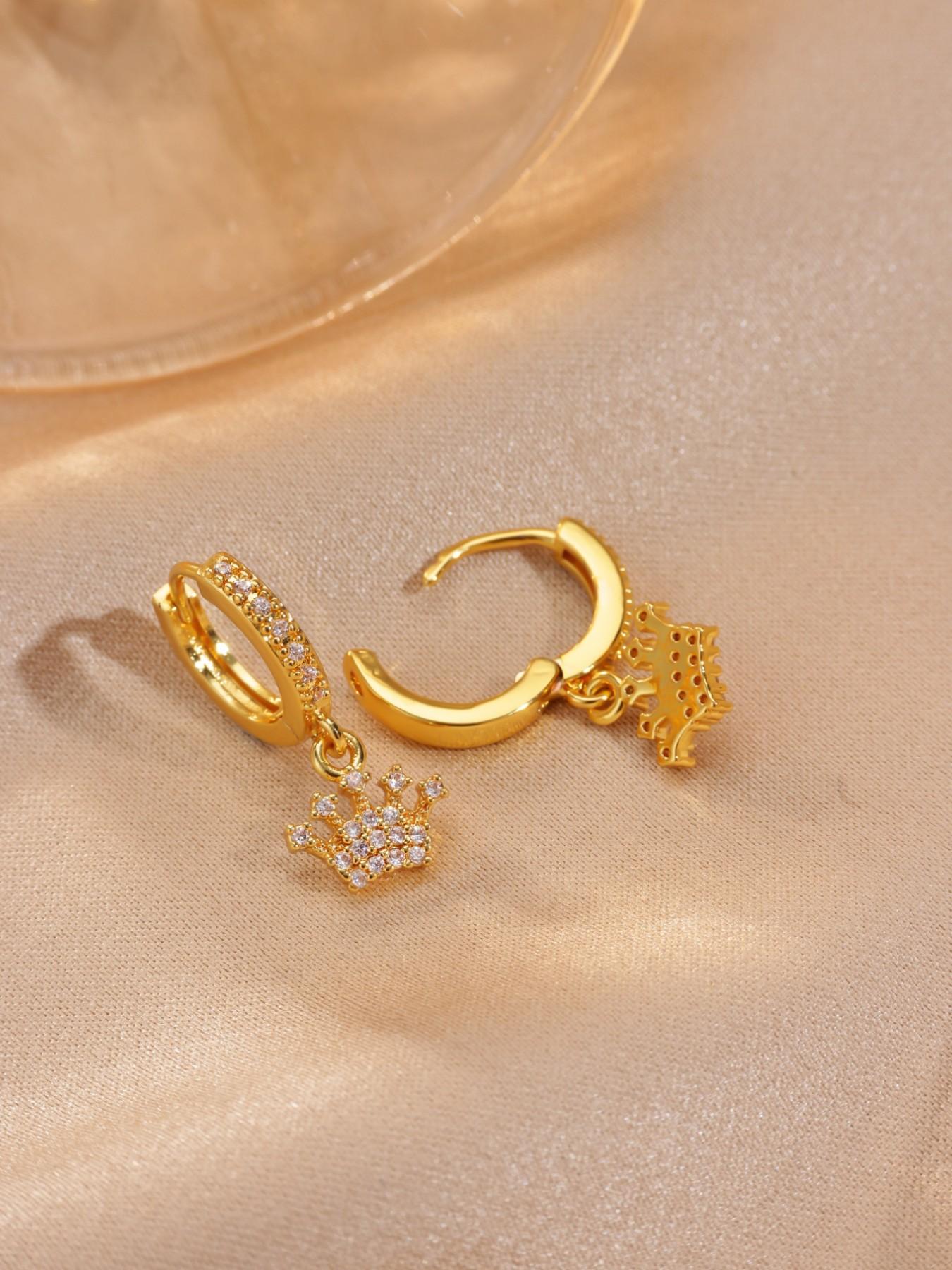 1 Pair Pave Zirconia Crown Earrings for Women 18K Gold Plated Dangle Drop Earrings Fashion Jewelry,Perfect Gifts for Birthday,Party,Wedding,Anniversary,Mother's Day,Vacation,Daily