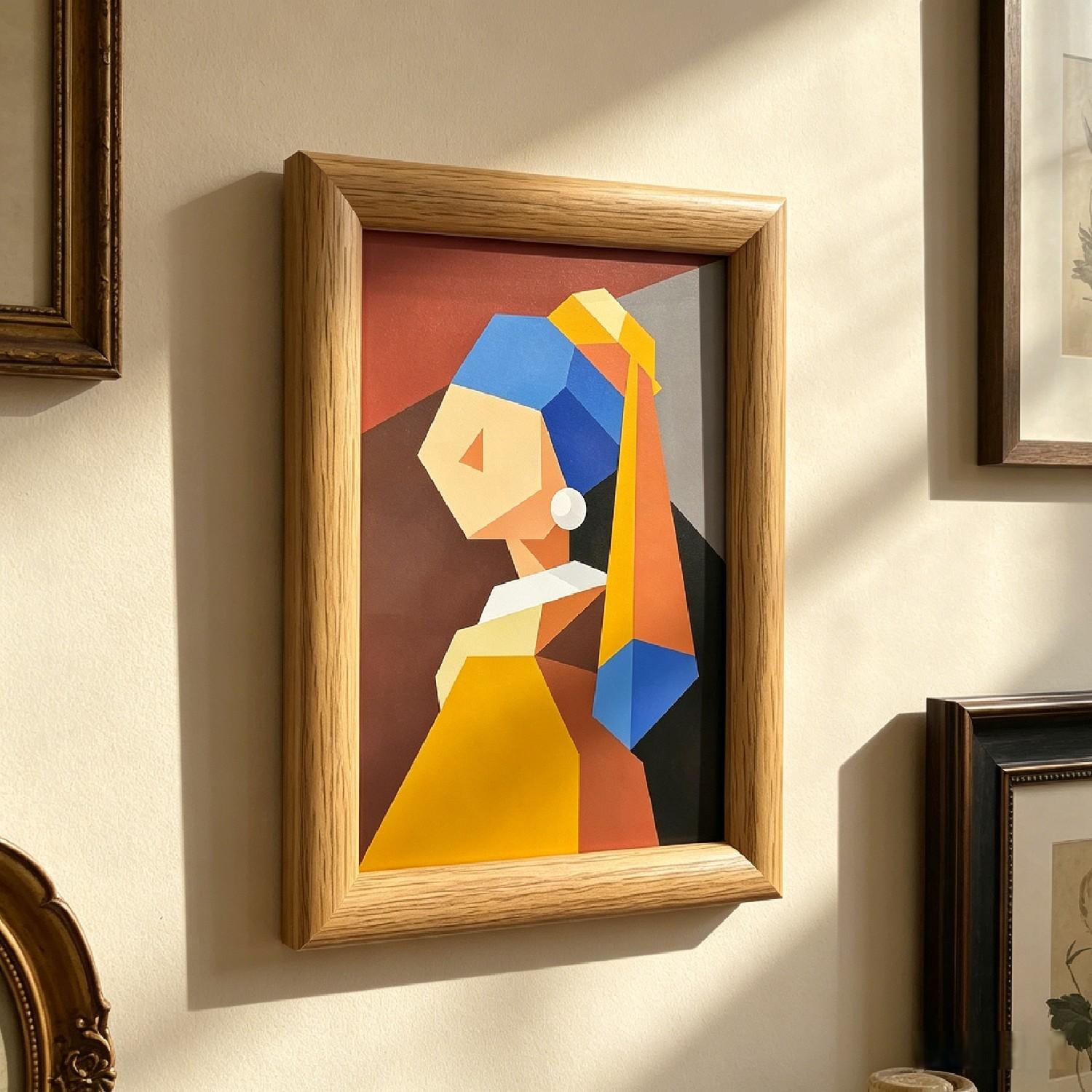 6-Inch Pearl Girl Creative Art, Geometric Abstract Style, Wooden Frame, Wall or Table Display, Home Decor, Birthday, Christmas, Valentine's Gift