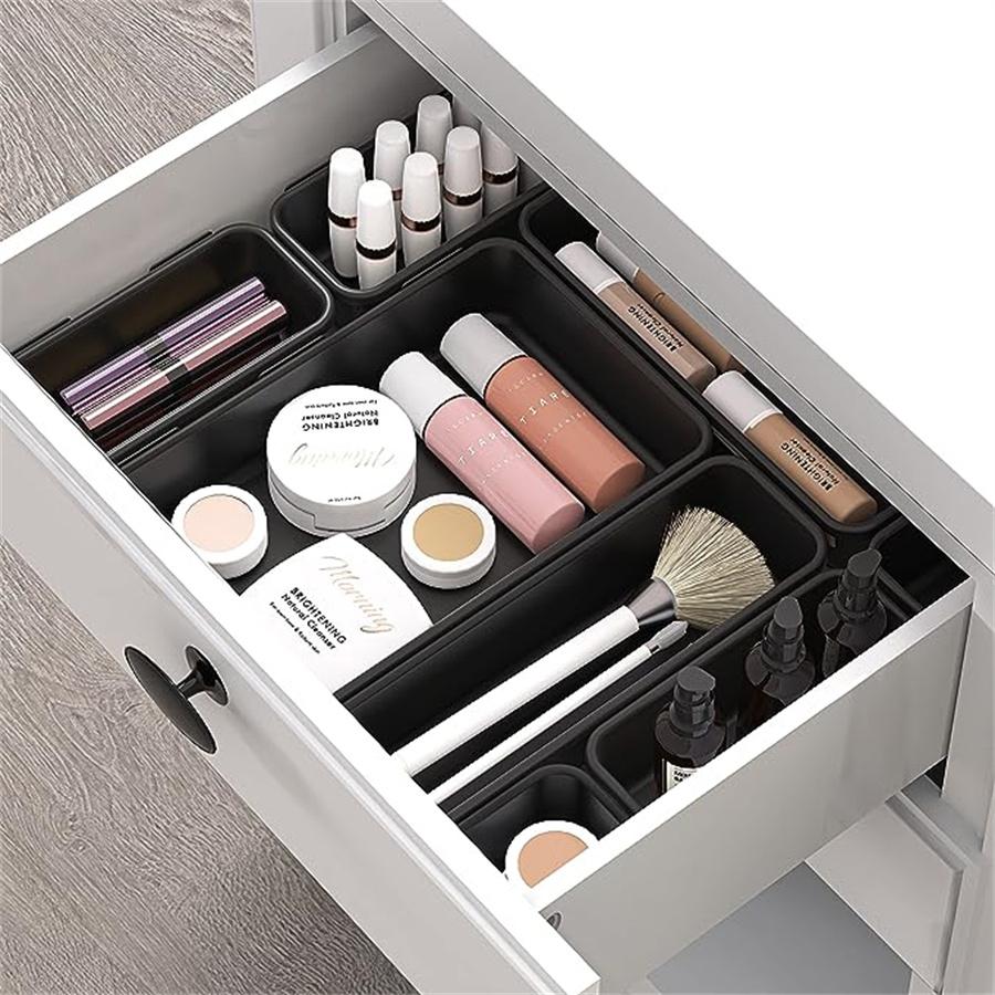 16 Piece Stackable Drawer Organizer Set, Desktop Drawer Dividers, Cosmetic Storage Box, Makeup Tray, Organization Solution