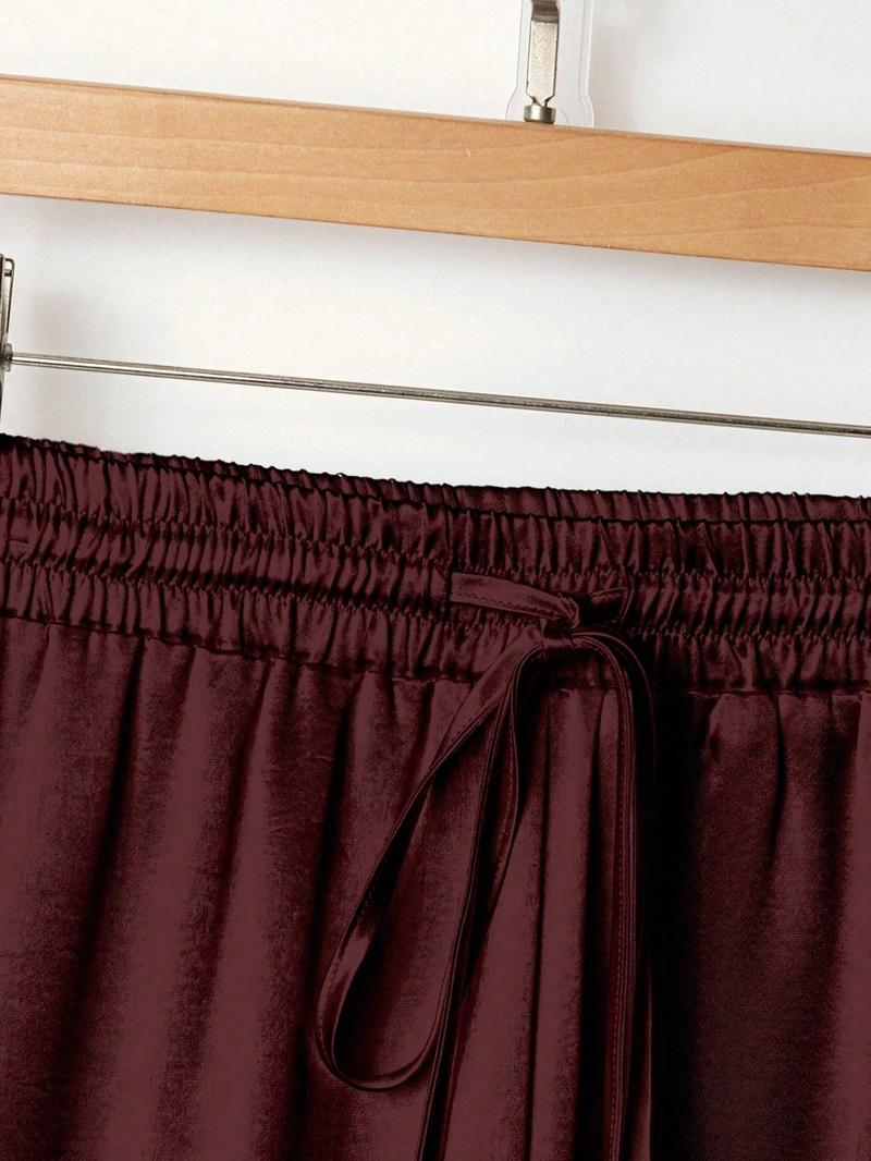 Women's Glitter Satin Wide Leg Pants, Casual Loose Fit Elastic Waist Drawstring Pockets, All Seasons Fashion for Home Vacation Party