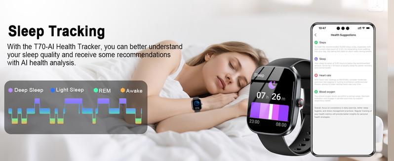 [Valentine's Day] Tukio 2026 New Smart Watch with AI ChatGPT AI Assistant, 1.91" HD Display, 112+ Fitness Activity Tracker, Heart Rate Monitor, Sleep Monitor, Step Counter, Bluetooth Calling, IP68 Waterproof, for Android & iOS - Monitoring