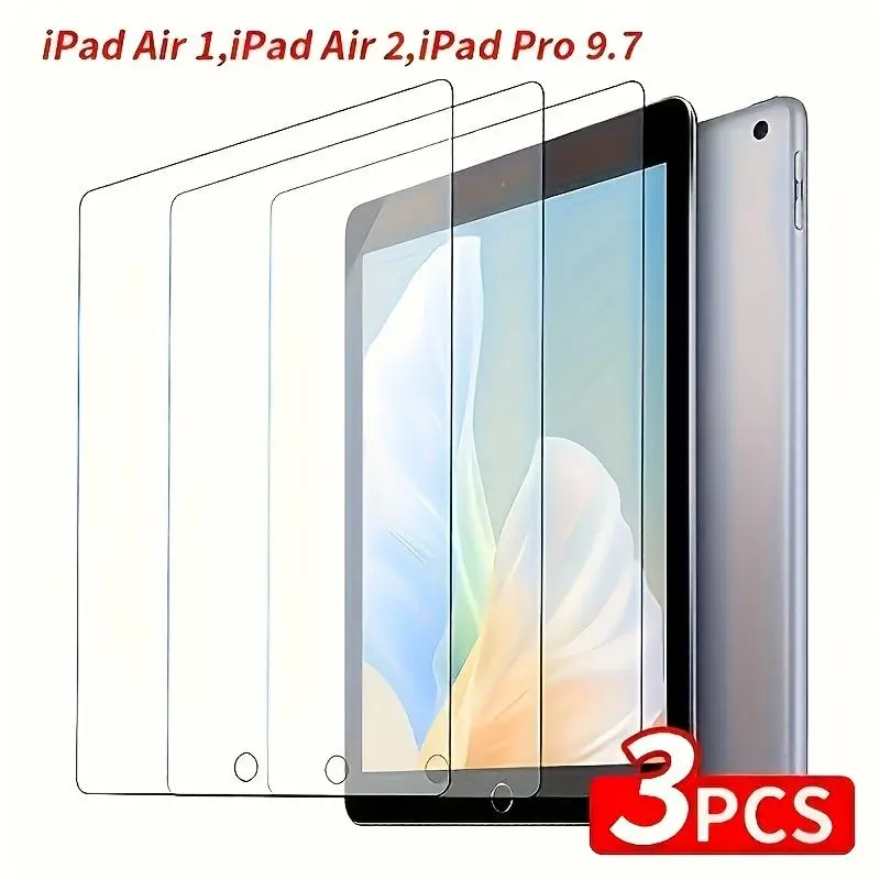 3pcs Set, HD Clear Tempered Glass Screen Protector for Apple iPad, Compatible with iPad 5/6/Air/Air 2 (9.7-inch), Sensitive Touch, Bubble-Free, Self-Adhering, Easy Installation, Scratch-Resistant/Anti-Fingerprint