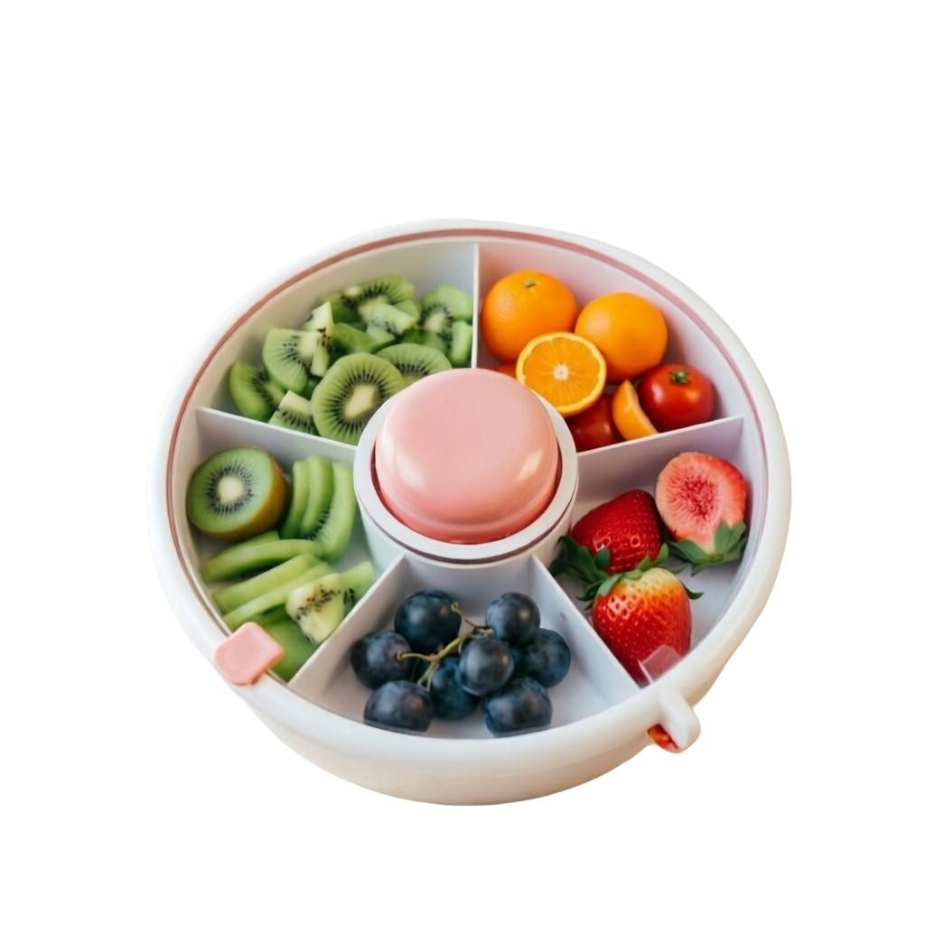 Portable Snack Rotating Fruit Tray, Snack Rotating Container with Lid, 5 Compartment Snack Storage Box, Convenient Food Organizer, Fruit Storage Containers