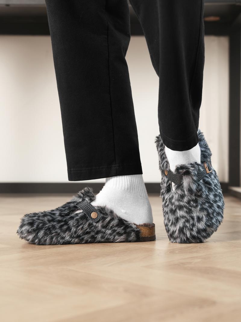 Women Men High-Quality Faux Fur, Classic Animal Pattern, Wide Fit Leopard Design, Perfect Holiday Gift, Warm Winter Shoes, Slip On Clog