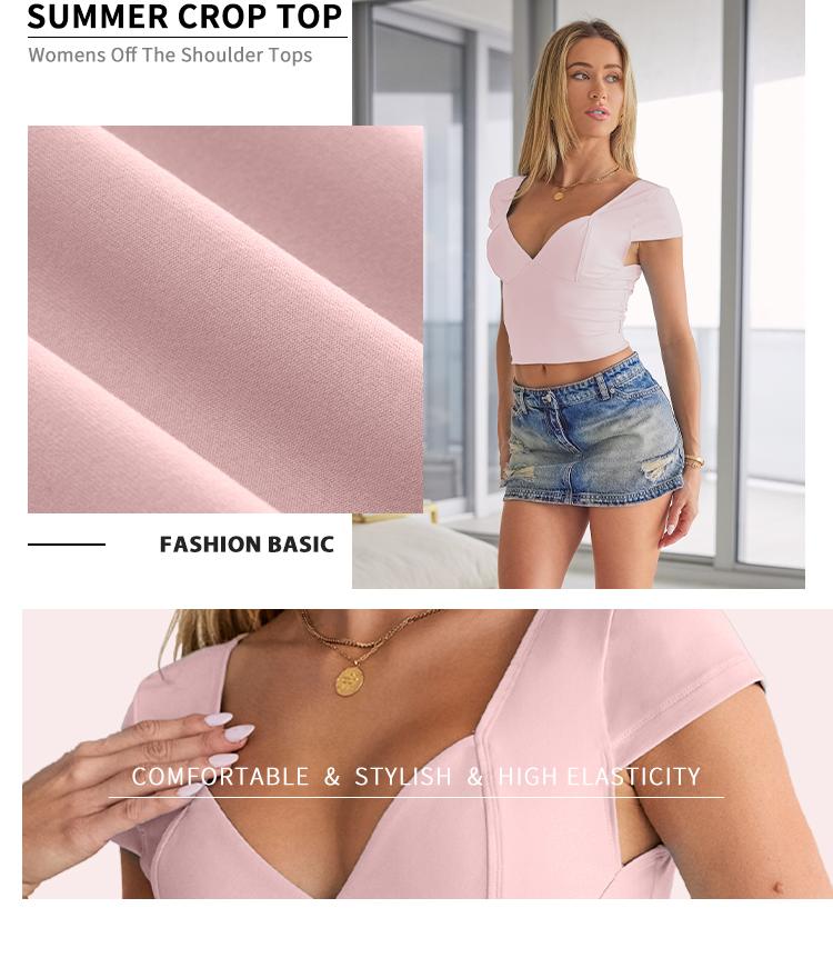 Trendy Queen women Deep V-Neck Backless Tops Short Sleeve Slim Fit T-Shirts Basic Y2K Tops Bustier Corset Cami 2025