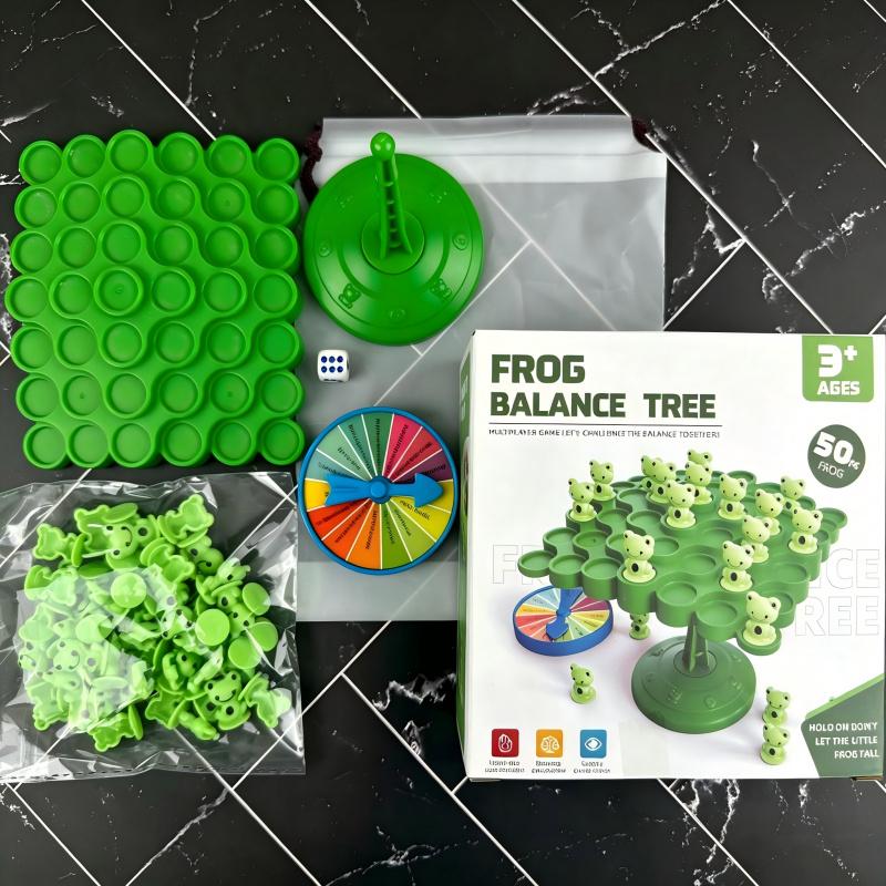 Frog Balance Game Set, Includes 50 Frogs, Balance Board, Base, Dice, Easter Basket Gift, Family Interactive Puzzle Toy for Kids