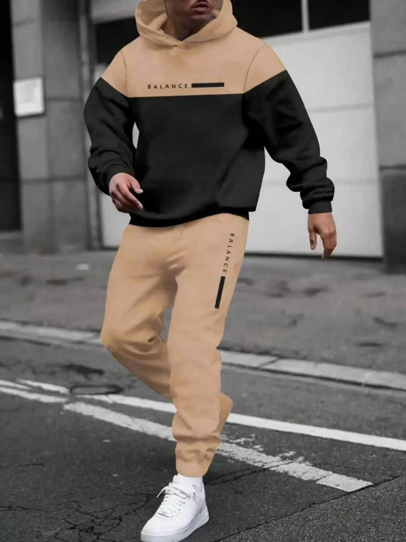 Men's Fall Winter Letter Print Hooded Sweatshirt and Pants Set, 3D Digital Print, Casual Slim Fit, Ankle Length, Natural Waist, Outfit, Sweatsuit Set