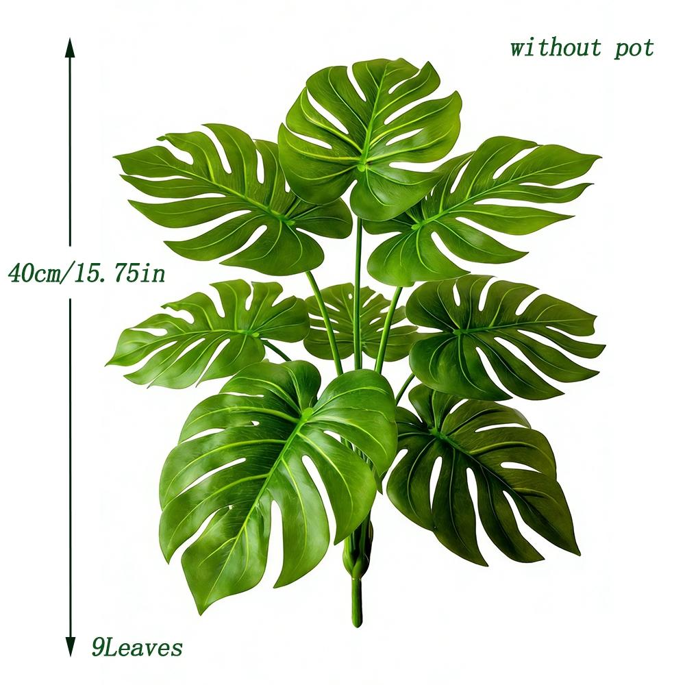 40-65cm Large Fake Monstera Plants Artificial Palm Tree Tropical Turtle Leafs Plastic Green Leaves For Home Garden Party Wedding Home Decoration Indoor Faux Plant