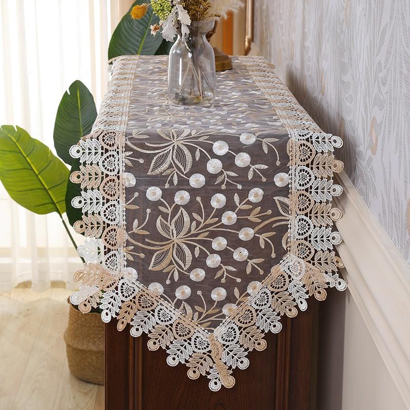 European Coffee Table Cloth, Lace Fabric Dust Cover, TV Stand Tablecloth, American Makeup Desk Protector, Long Shoe Cabinet Cover