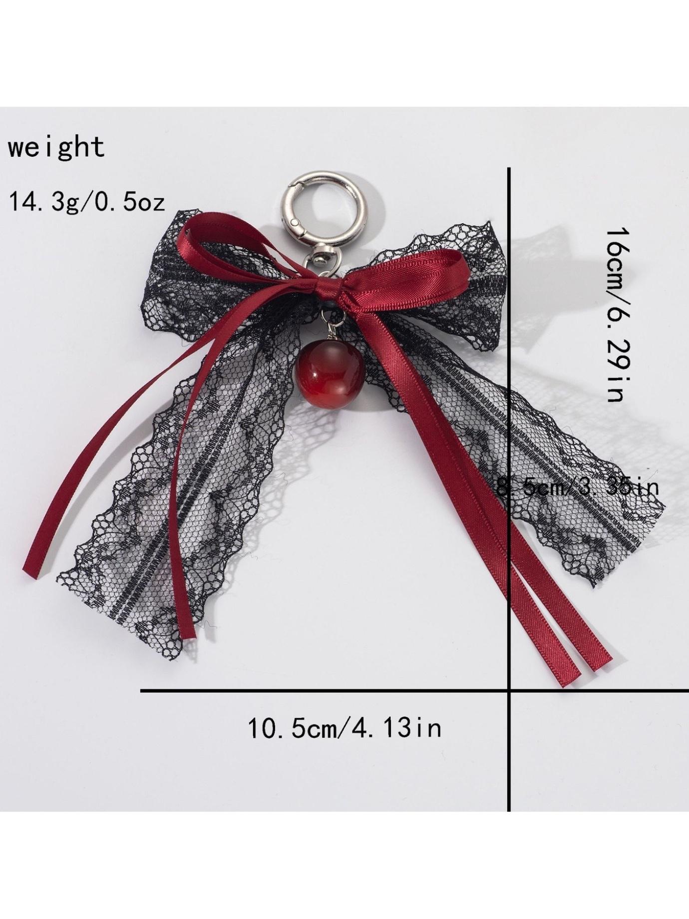 Fashionable Sweet Cool Style Lace Bow Cherry Pendant Keychain Bag Charm, Boho All Seasons Hanging Ornament