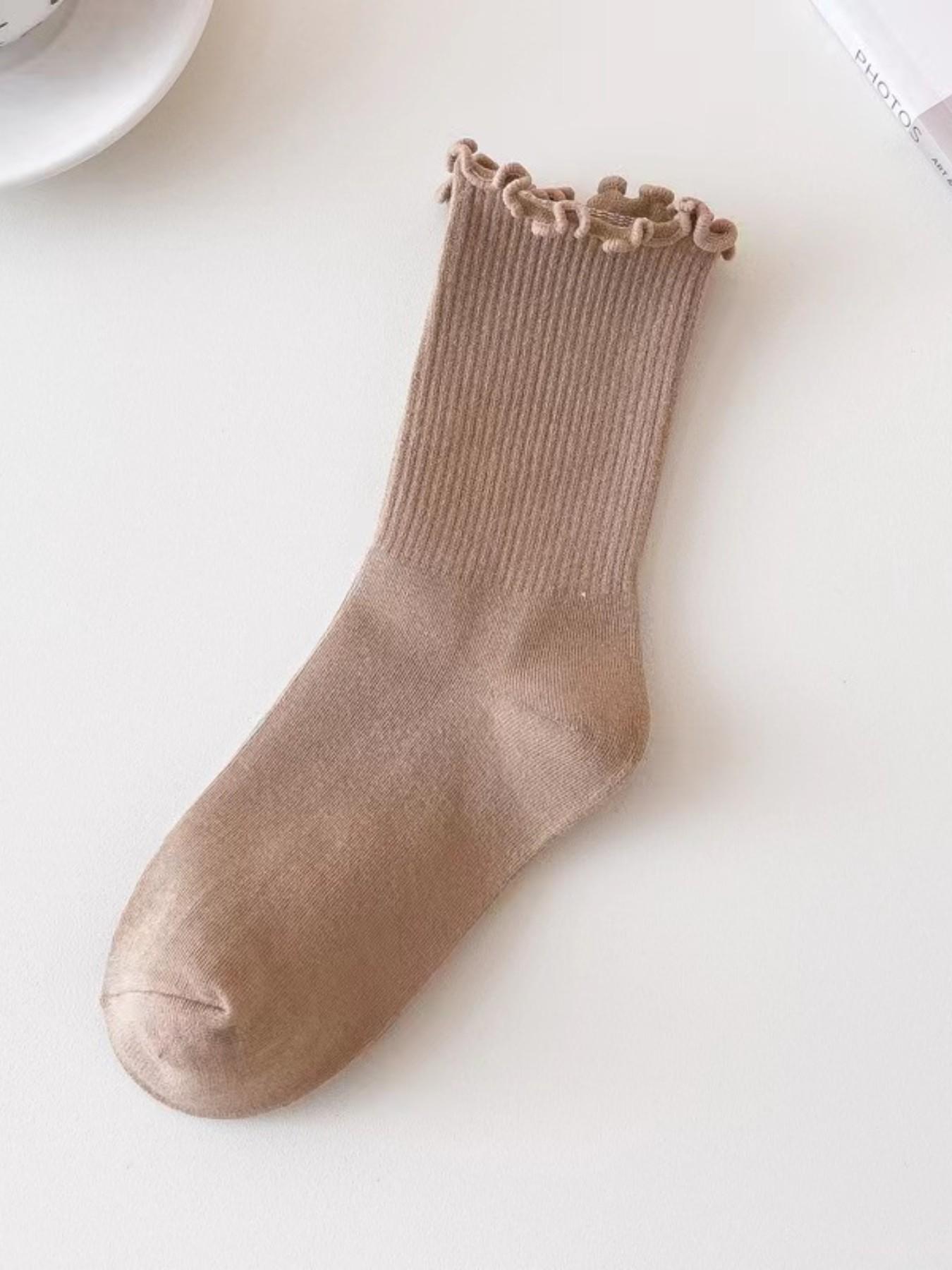 6 Pairs Plain Edge Women's Crew Socks, Soft Breathable, Casual Style, All Seasons, Random Color Mix, Ideal for Daily Wear