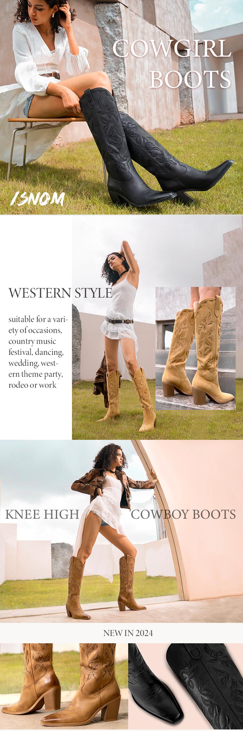 Wetkiss Knee High Cowboy Cowgirl Boots for Women, Western Boots with Pull On Tab, Chunky Heel Design, Unique and Stylish  ,Women's Shoes,Women's Boots  Footwear  #TikTokShopStockUp