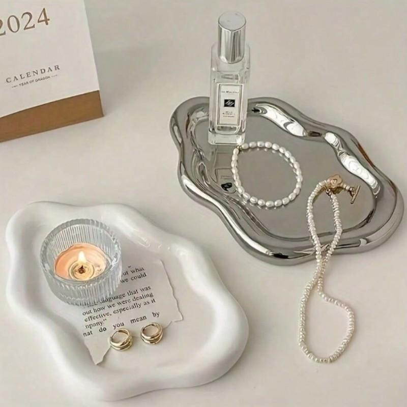 Jewelry Storage Tray - White/Silver Plated - Elegant display stand for necklaces, bracelets, earrings, and other jewelry - Durable ABS resin vanity tray - Unisex, perfect for birthdays, weddings, and Valentine's Day gifts - Ideal for dressing tables, desk