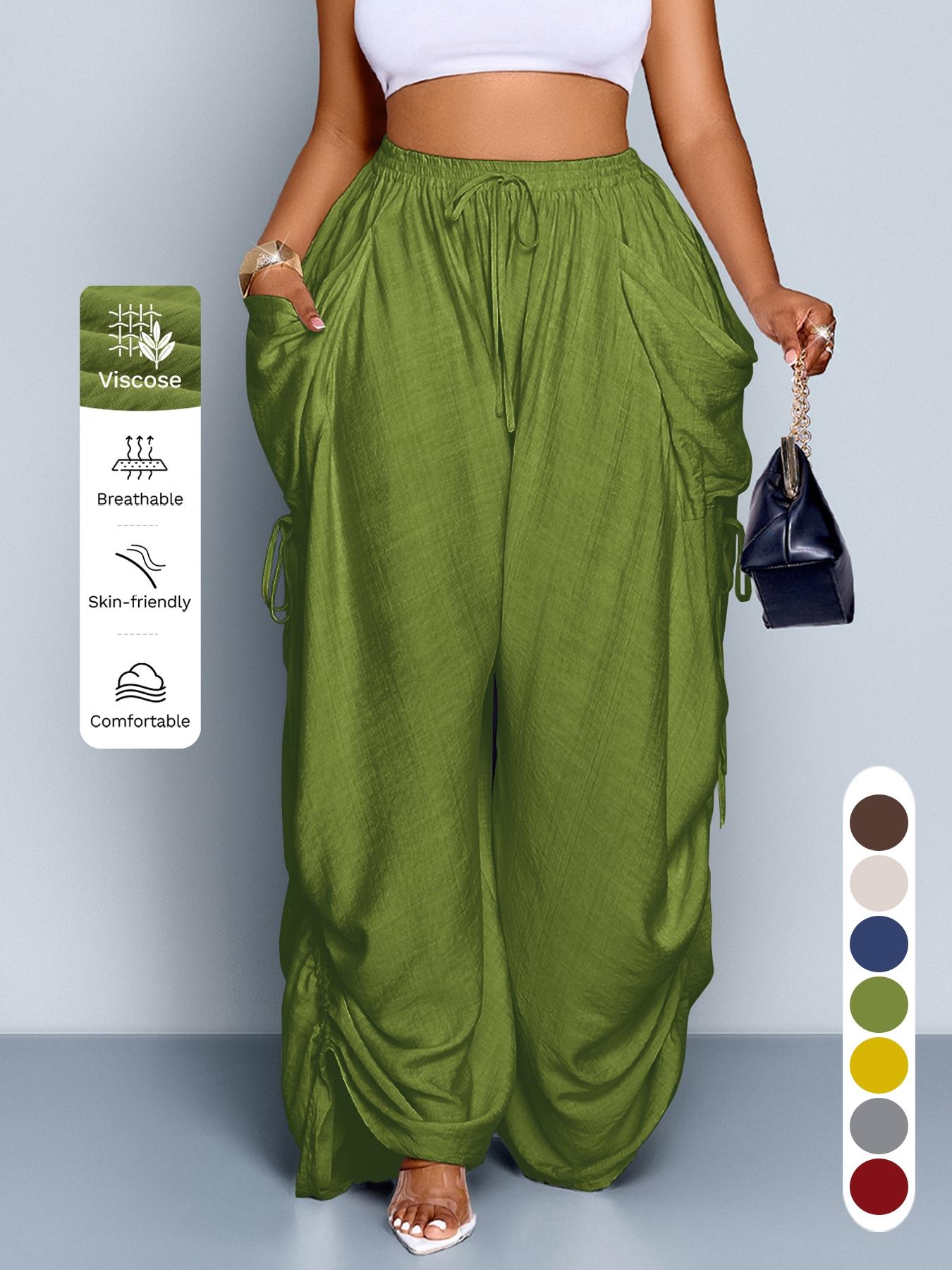 Women's Casual Loose-Fit Wide Leg Pants, All-Season Woven Fabric, Long Plain Design, Daily Commute & Vacation Wear
