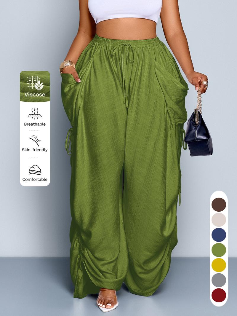 Women's Casual Loose-Fit Wide Leg Pants, All-Season Woven Fabric, Long Plain Design, Daily Commute & Vacation Wear