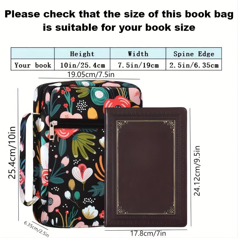 Floral Pattern Bible Cover for Women Girls Kids with Handle Strap Stand Portable Book Sleeve for Church School Gift