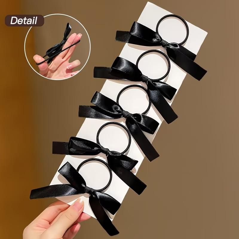 Women's Simple Bow Hair Tie Set, High Elasticity No Damage Hair Bands, Perfect for Friend Gatherings and Weddings