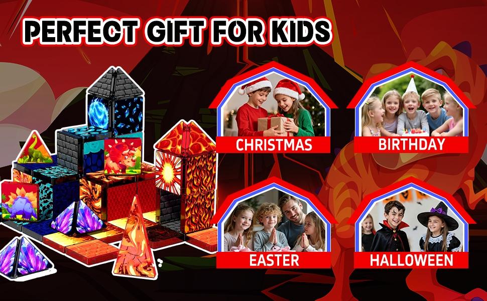 【New Sticker Set】60PCS,1.48inch Creative Sticker Magnetic Tiles,Jurassic Dinosaur Series，Magnet Building Blocks Cubes Construction Stacking Educational Assembly Toy Preschool STEM Play Creative Playboard for Toddler Kids Ages 3+,Kids Toys best gift