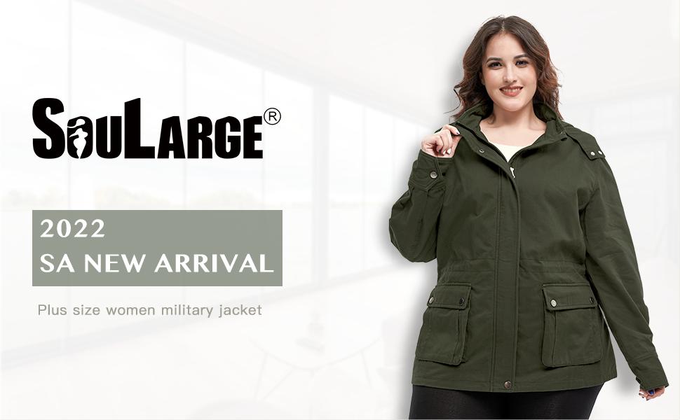 Women's Plus Size Military Cotton Jacket with Detachable Hood Womenswear Coats Casual Outerwear Tops
