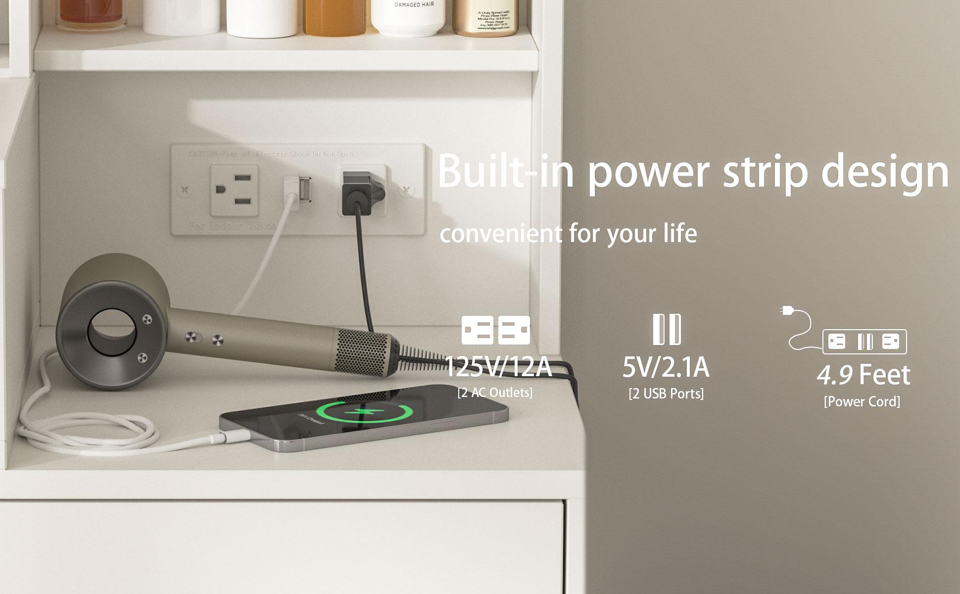 Vabches Vanity Desk with Mirror and Lights, White Vanity Table with 3 Color Lighting, Makeup Vanity Desk with Charging Station, 5 Drawer Storage, 5 Hooks, Hidden and Open Shelves