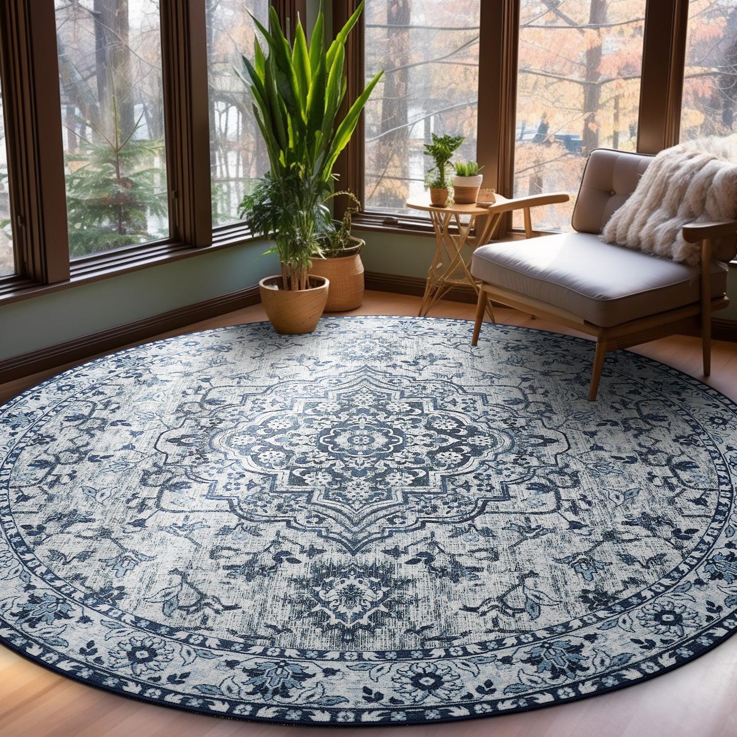 Lochas Boho Area Rug Vintage Tribal Carpet Anti-Slip Rug Washable Persian Carpet for Living Room Bedroom