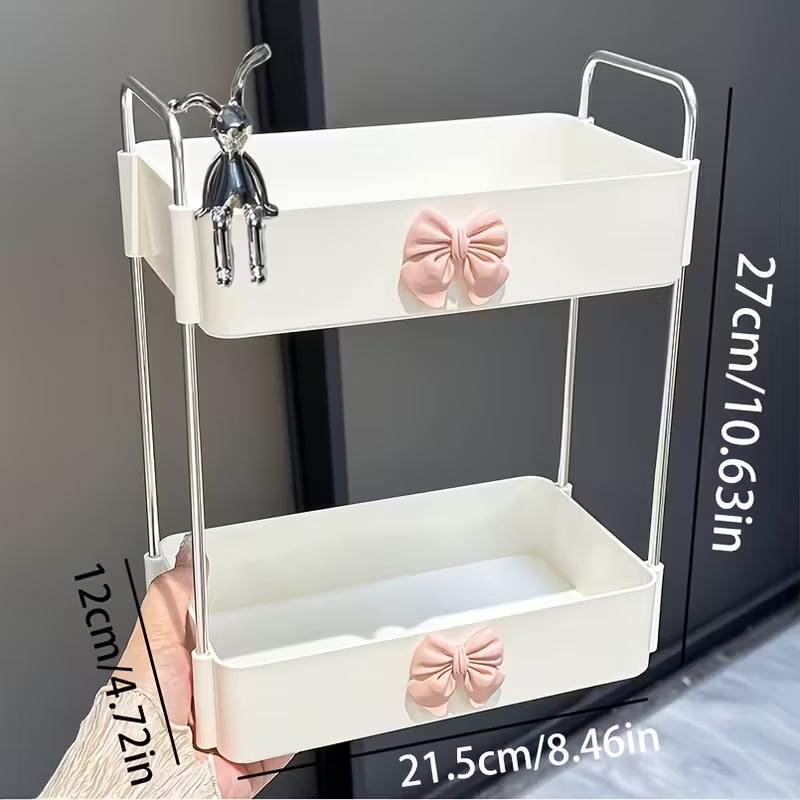 Two-Layer Makeup Storage Box with Rabbit Bow Decor, Multifunctional Bathroom Organizer, Compact Space-Saving Design, Perfect Gift